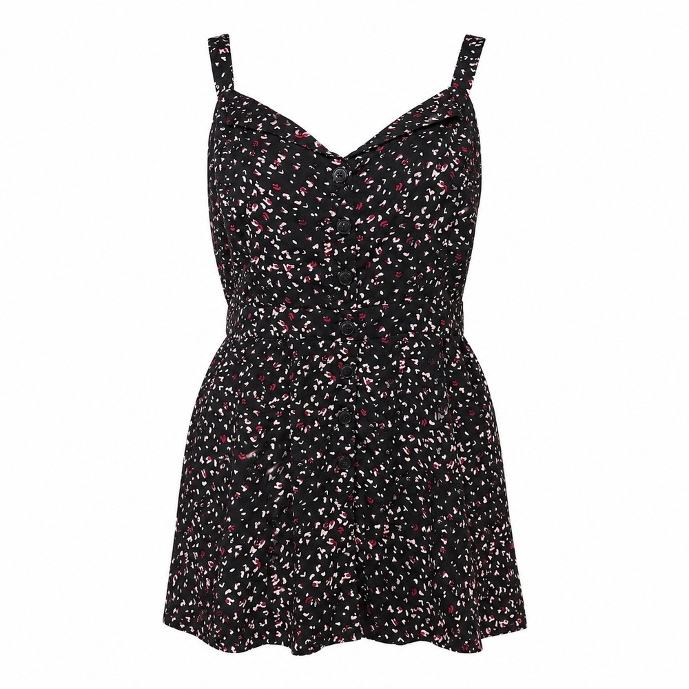 Torrid Black Pink Abstract Leopard Heart Challis Peplum Cami Top Plus Size 3X‎
